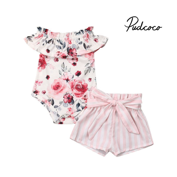 PUDCOCO Newborn Baby Girl Flower Clothes Sleeveless Strap Summer Set
